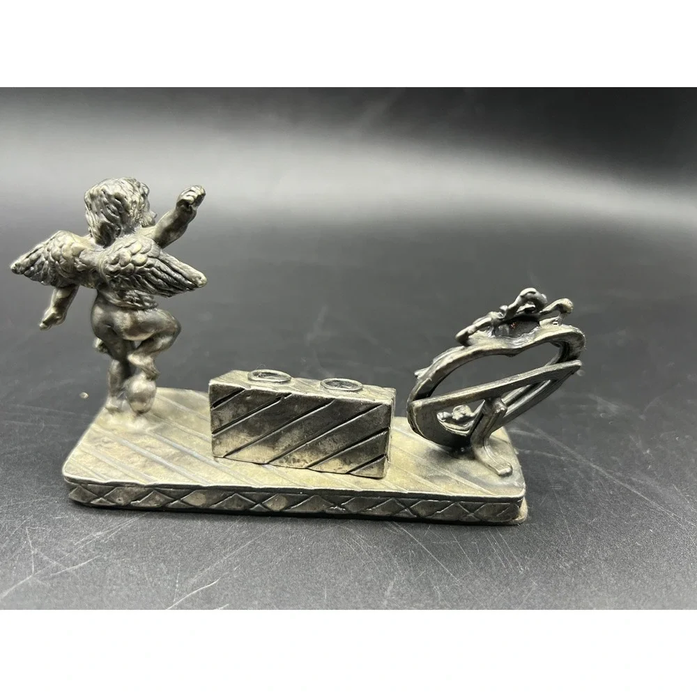 Vintage Hollywood Regency Mini Picture Frame Cherub Pen Holder Silver plated